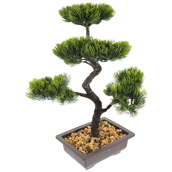 ULTNICE Realistic Pine Bonsai Faux Plant ABS Green Indoor Decor