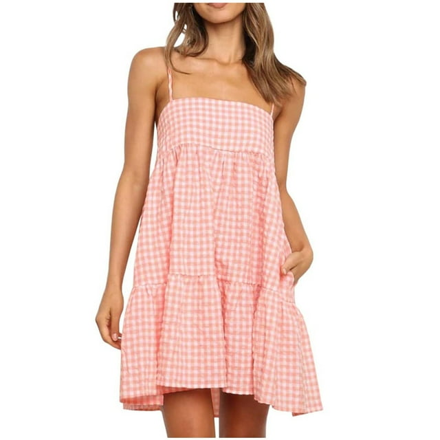 Staron Robe d'Été pour Femme en Liquidation à Moins de 10 $ Décontractée Ourlet à Volants Bretelles Spaghetti Fluide Mignonne Sans Manches Robe Mini Ligne A Robes d'Été de Voyage Vacances