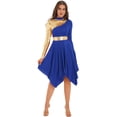thumbnail image 3 of Jowowha Women Praise Dance Outfits Metallic Patchwork Worship Dancewear 2pcs Wide-Leg Pants Blue XL, 3 of 7