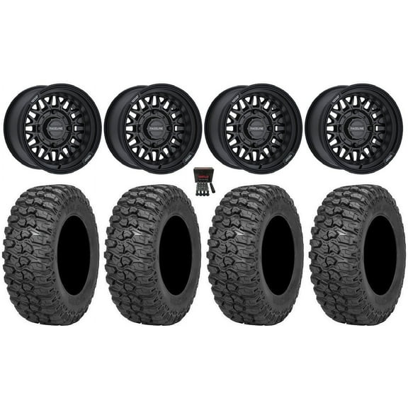 Raceline Omega 14" Wheels Black 28" Trail Saw 2.0 Tires Can-Am Maverick X3 / Honda Pioneer 1000 / Talon