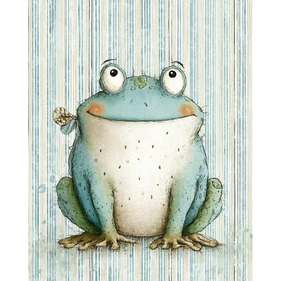 Paint by Numbers for Adults Kids Beginner Mr. Frog on a Blue Striped DIY Acrylic Painting by Numbers Kits with Brushes Acrylic Pigment Home Decoration Gifts 16 x 20 inch