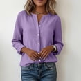thumbnail image 5 of Craaazy Women's Casual V-Neck Blouse, Solid Color Long Sleeve Button Down Shirt, Loose Fit Comfy Tops for Daily Wear Gifts, 5 of 9
