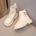 thumbnail image 2 of Viluyesy Girls Combat Ankle Boots, Faux Leather, Lace Up, Side Zipper, Buckle Strap Accent, Rugged Chunky Lug Sole Beige Size 12.5 Little Kids, 2 of 9