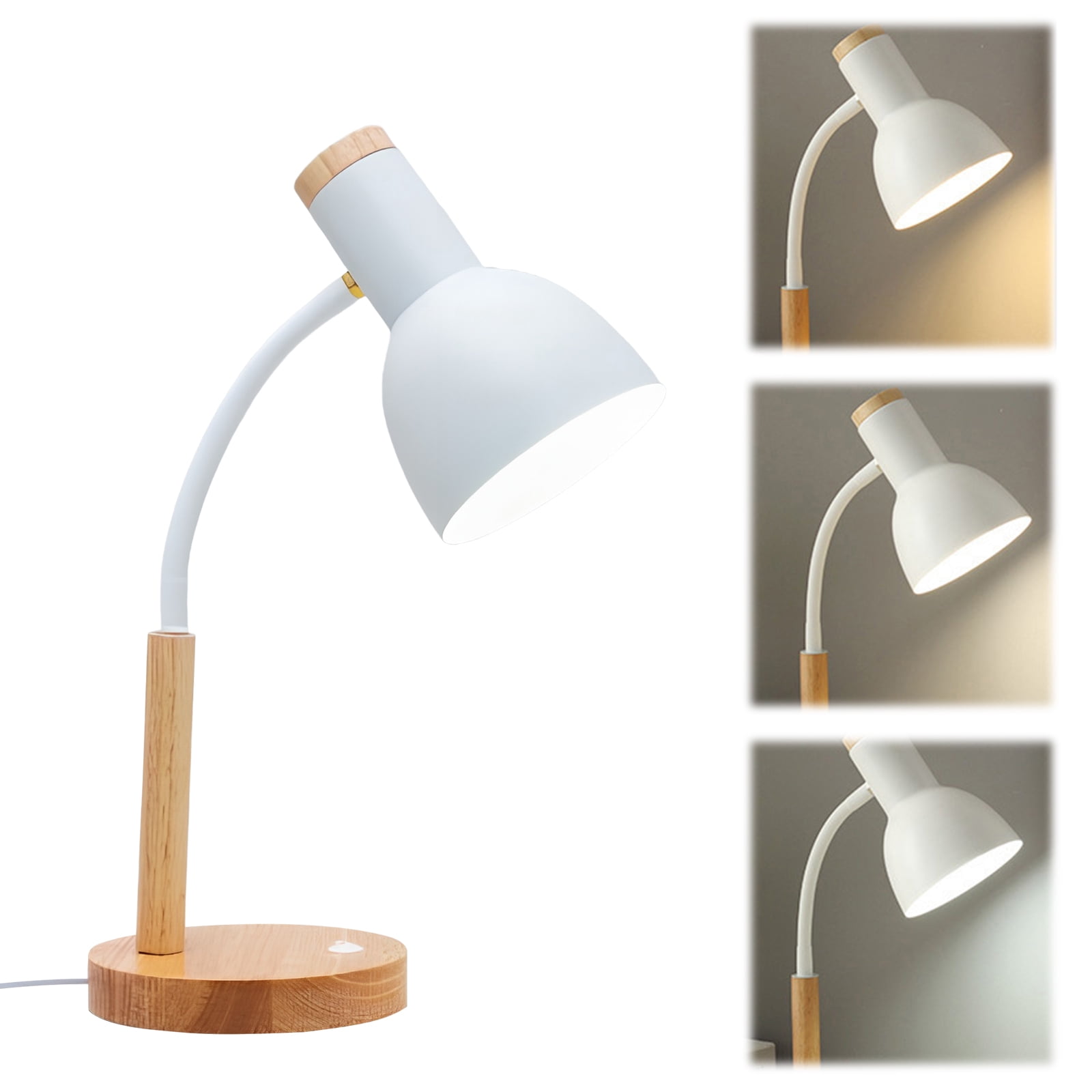 Nordic Wood Iron LED Eye Protection Desk Lamp with Wood Base Nordic Simple Iron Wood Table Lamp W/ 3 Colors Adjustable for Study Bedroom Parlor Bookstore Hotel