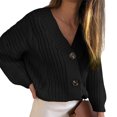 thumbnail image 1 of Suéter de mujer Outwear Botón Abajo Color Puro Grueso Ajuste Suelto Señora Frente Abierto Suéter para Otoño Invierno Negro S, 1 of 4