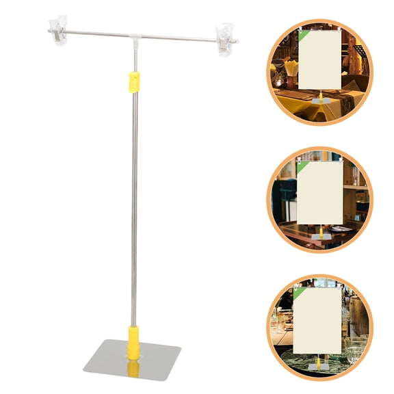 PENIKOKO Plated Silver Metal Banner Holder Adjustable T Shaped Stainless Steel Poster Stand for Desktop and Floor Display