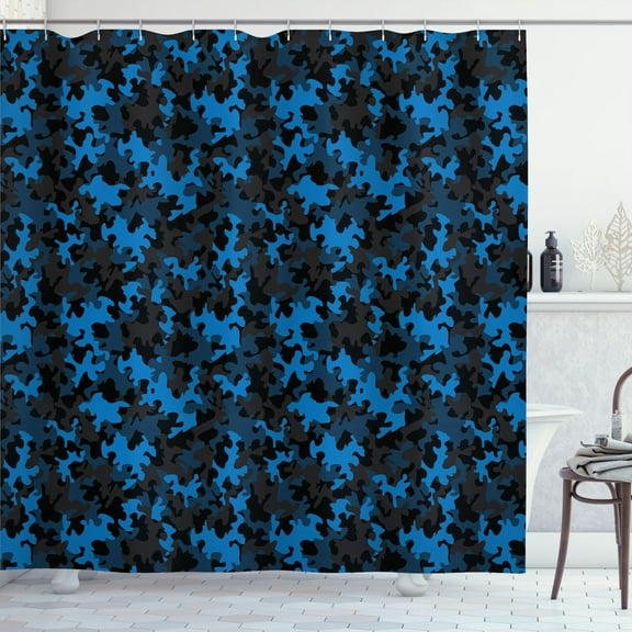 Ambesonne Camouflage Shower Curtain, Dark Tones Hiding, 69"Wx70"L, Army Green Black and Blue