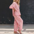 thumbnail image 4 of longantii Two Piece Outfits for Women Ruffle Design Sleeveless V-Neck Tees Trendy Flowy Wide Leg Drawstring Trousers Modern Fit Sweatsuits with Multi-Pocket Pink XL, 4 of 4