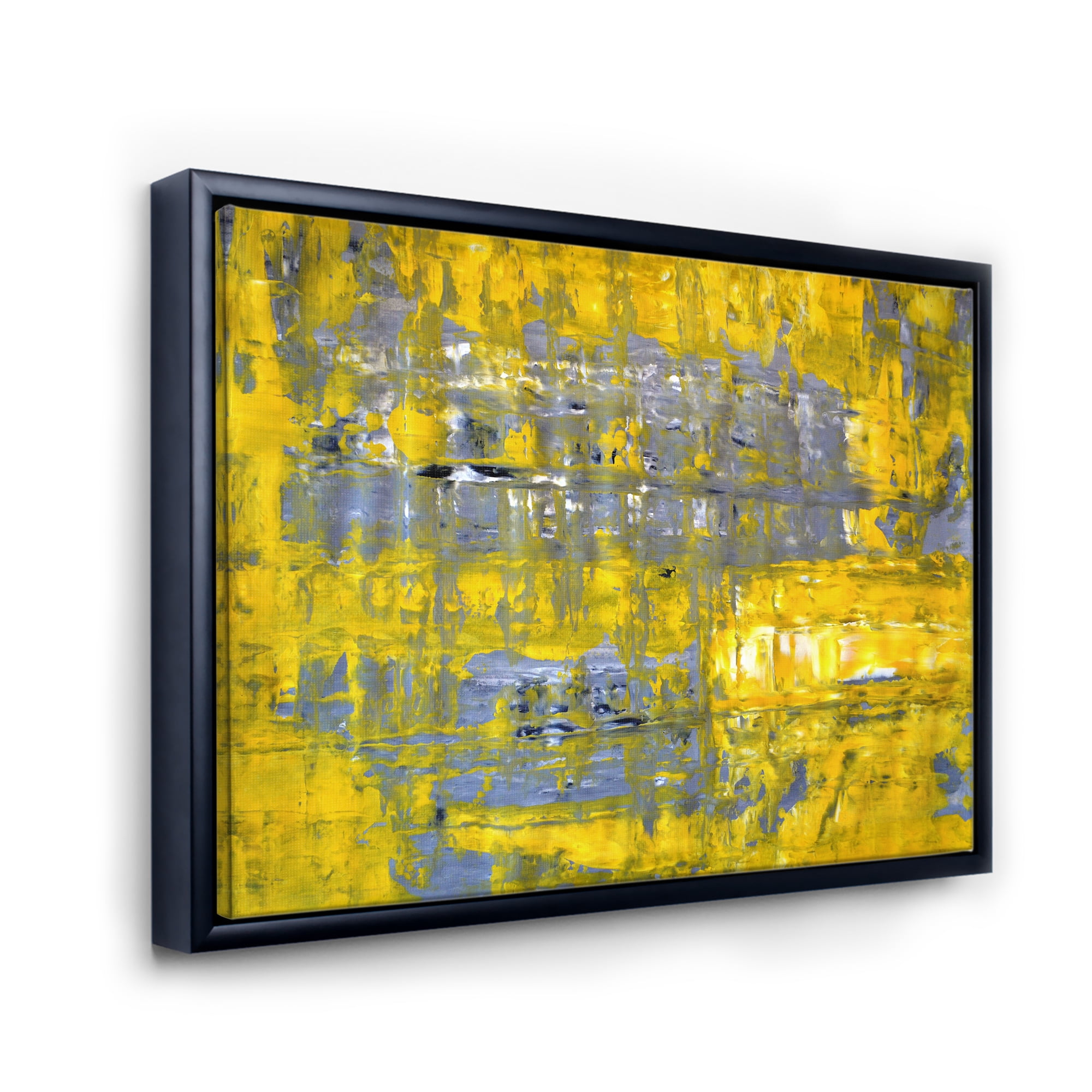 Designart 'Grey Meets Yellow Abstract Art I' Modern Framed Canvas Wall Art Print