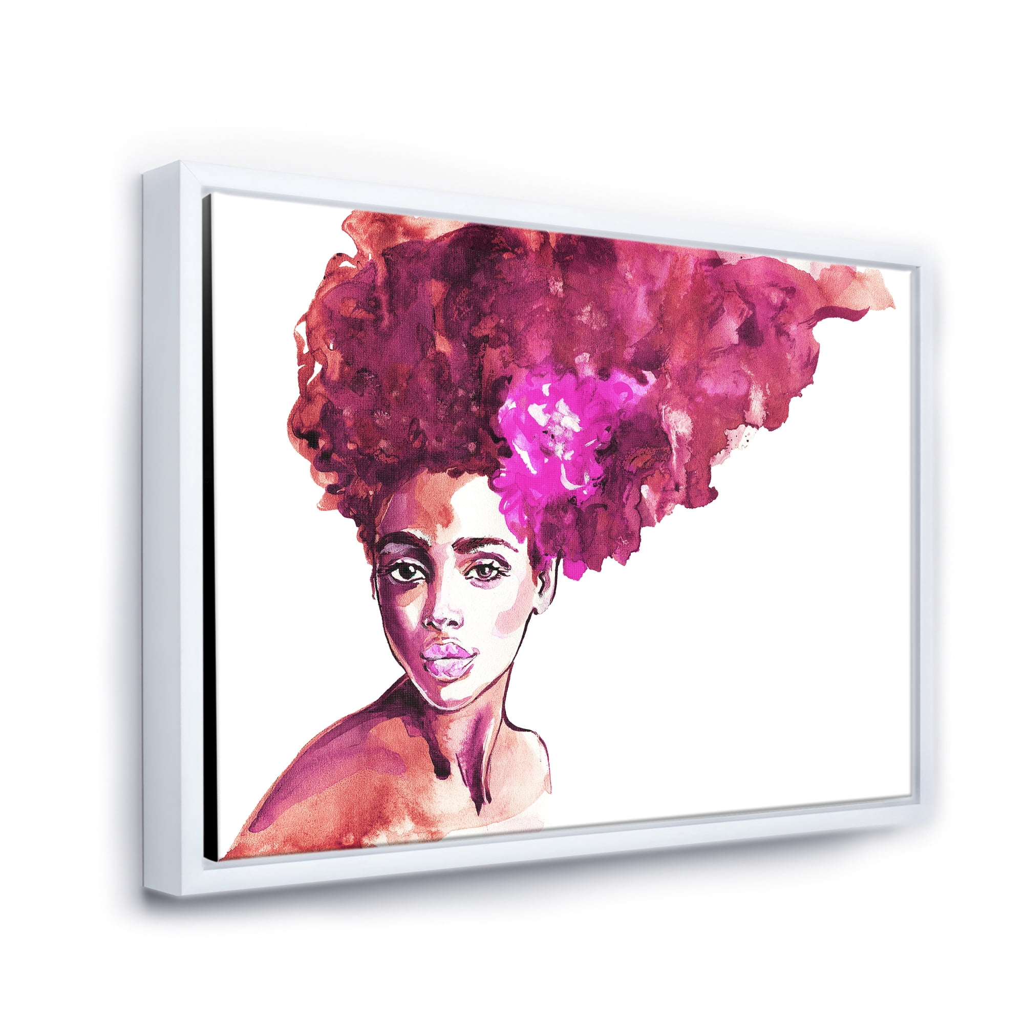 Designart 'Portrait of Afro American Woman VI' Modern Framed Canvas Wall Art Print