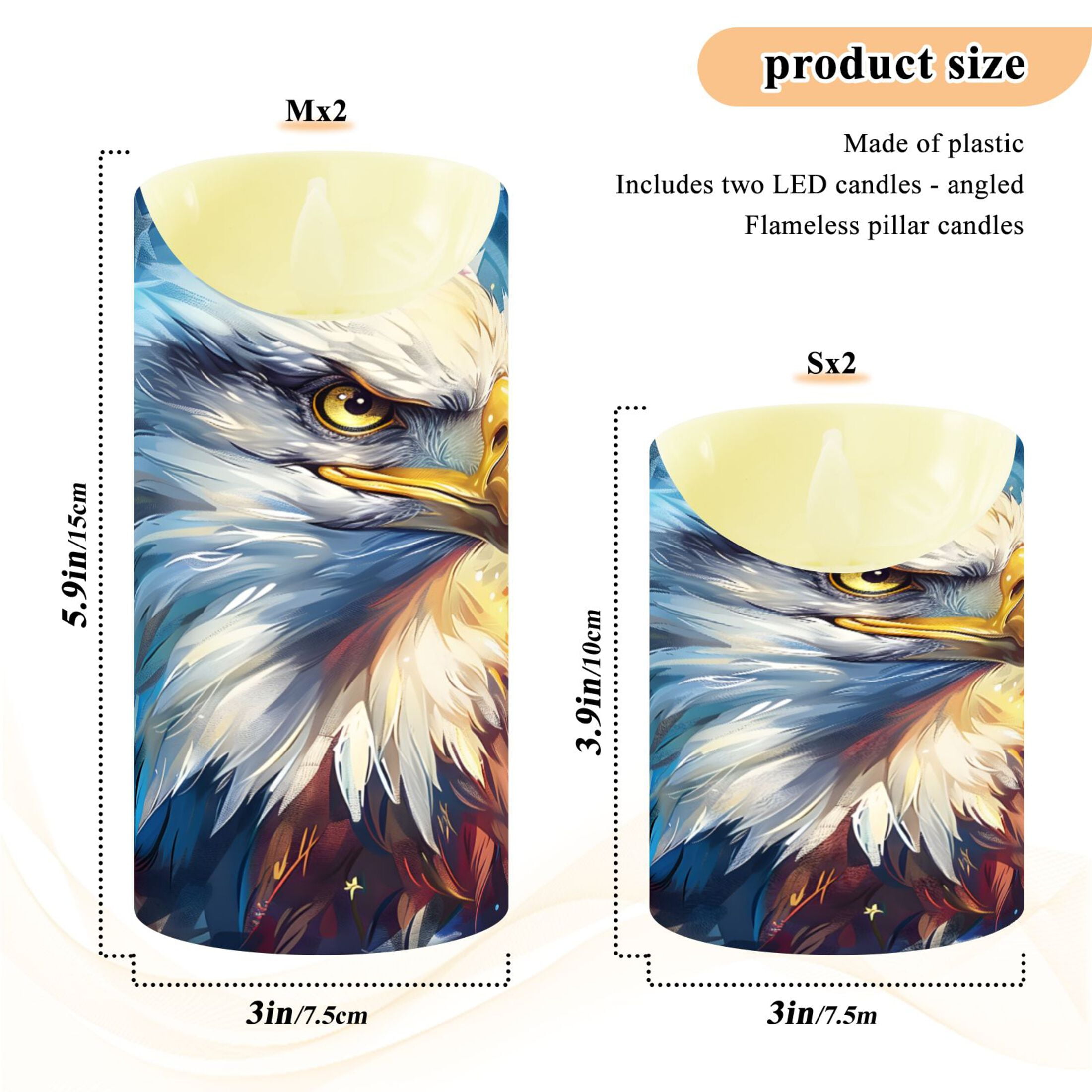 Eagle American Flag Flameless Candles 2 PCS with Remote Realistic Moving Flame LED Tapered Pillar Set for Home Decor