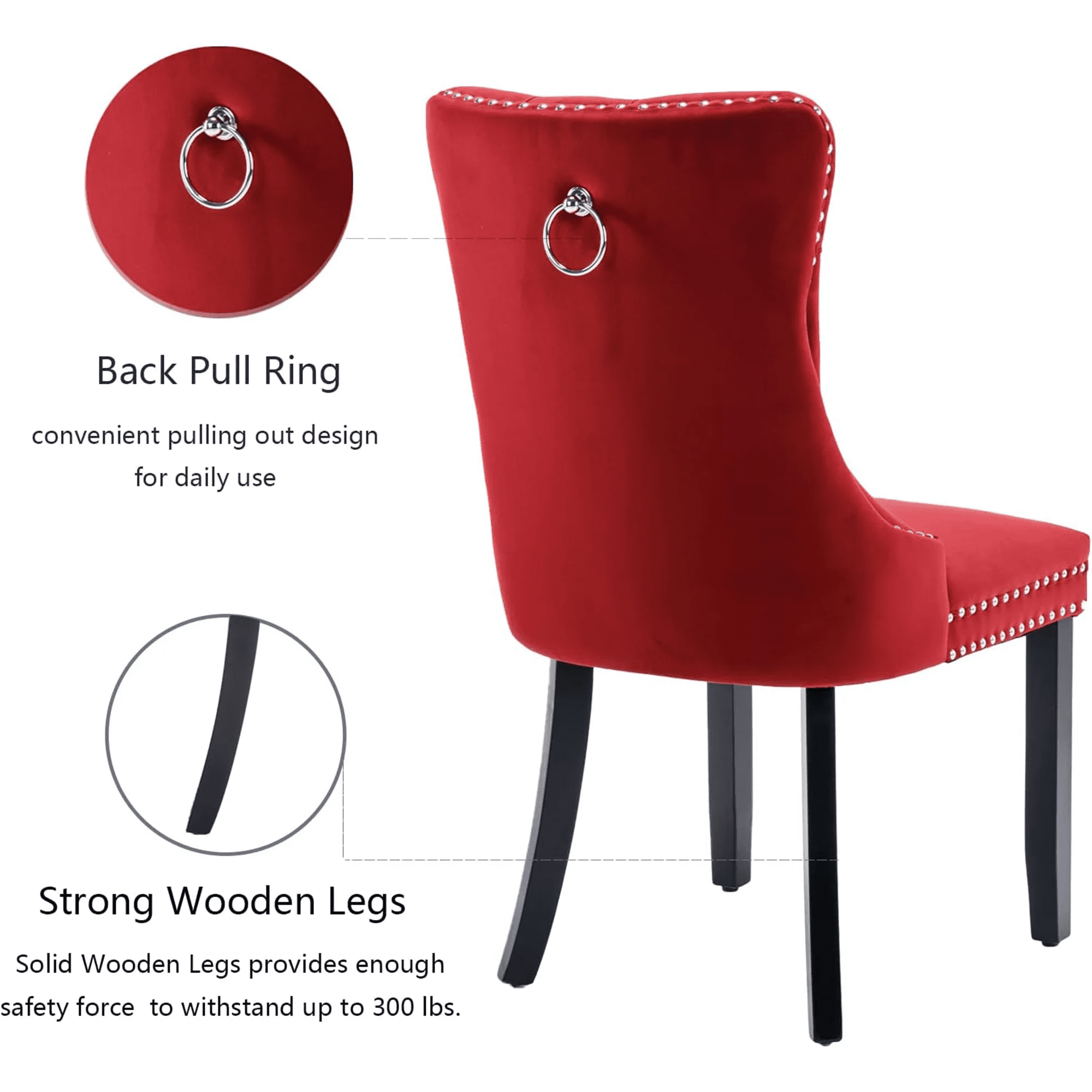 Dining Chairs Set of 2, Upholstered High-End Tufted Dining Room Chair with Back Ring and Nailhead Trim, Modern Velvet Kitchen Chairs with Solid Wood Legs for Kitchen, Home,Wine