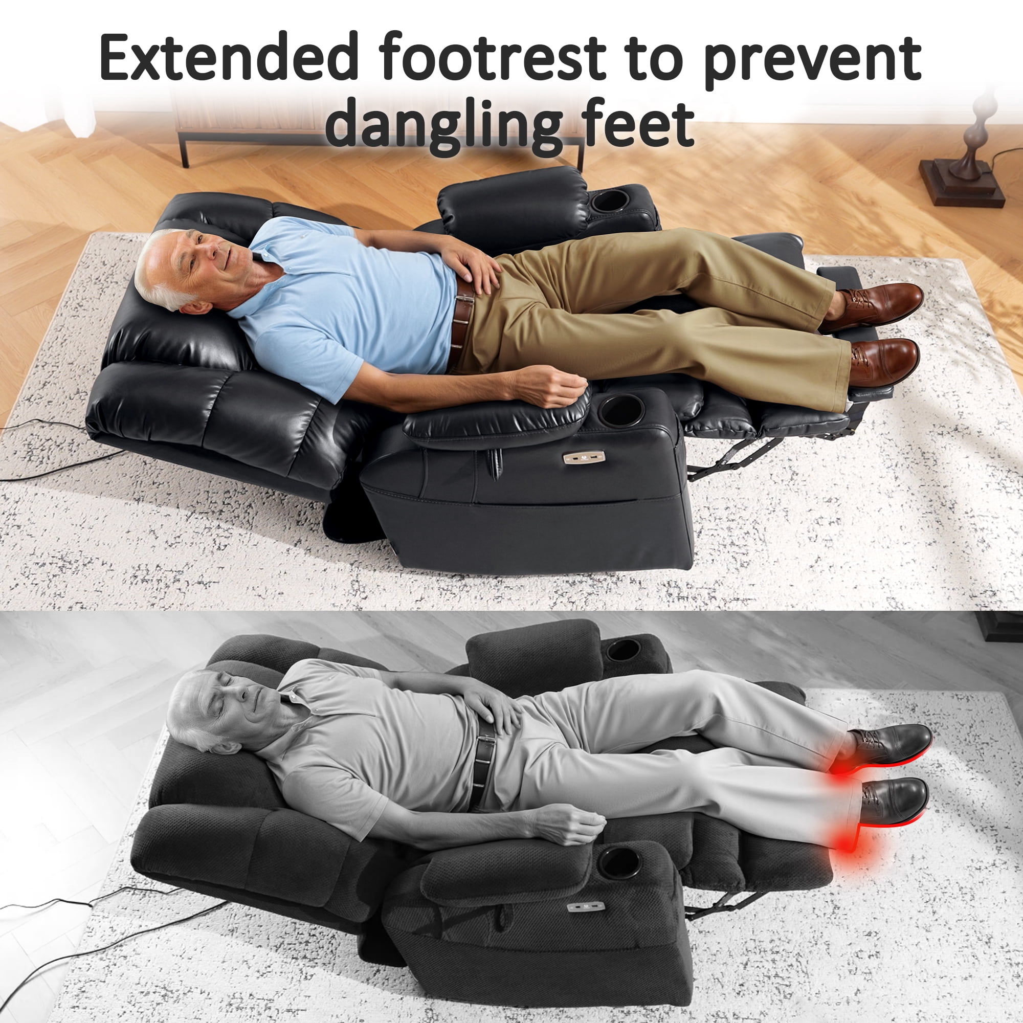 MCombo Large Triple Motor Power Lift Recliner Chair for Tall Elderly, Faux Leather, Black