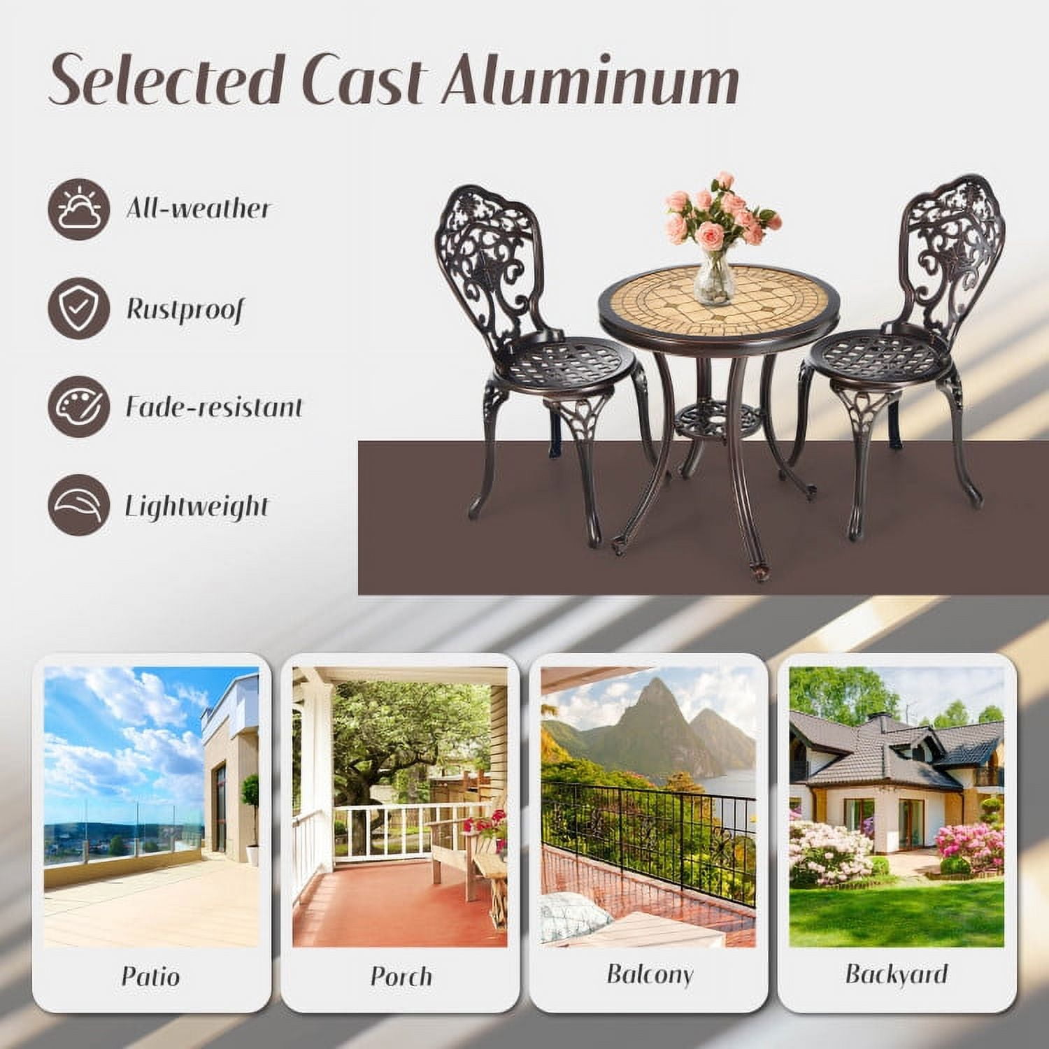 Aimee Lii 3 Pieces Patio Bistro Furniture Set, Patio Conversation Sets for Backyard and Poolside, Copper