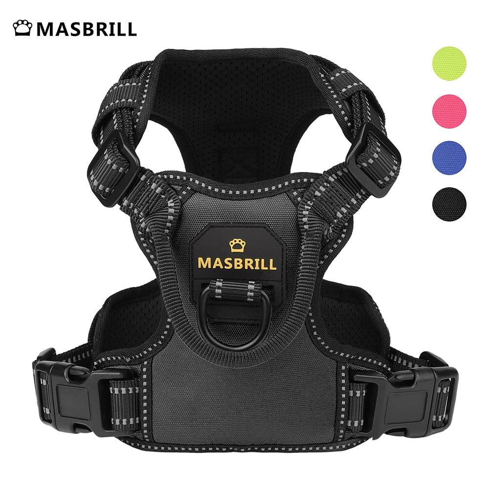 MASBRILL Reflective Dog Harness No Pull Dog Vest Harness with Handle, Breathable Padded Dog Chest Harness Adjustable For Large Dog Black XL