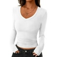 thumbnail image 2 of Womens Long Sleeve T Shirts 2025 Fall Trendy V Neck Slim Fit Basic Crop Tops Casual Going Out Top White S, 2 of 5