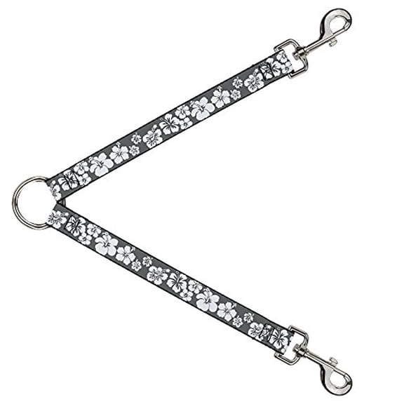 Buckle-Down Leash Splitter - Hibiscus Gray White - 1" Wide - 30" Length