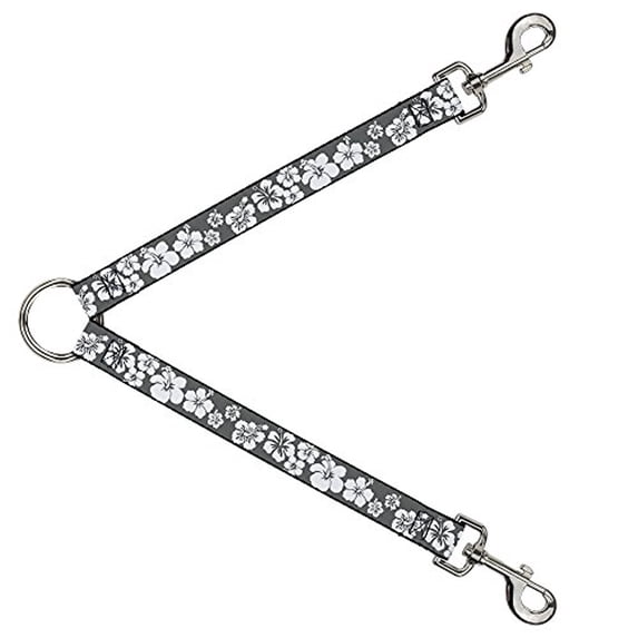 Buckle-Down Leash Splitter - Hibiscus Gray White - 1" Wide - 30" Length