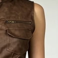 thumbnail image 4 of Morttic Women's Retro Solid Color Faux Leather Zip Up Vest – Stand Collar Sleeveless Jacket with Pockets Short Outerwear Brown，S, 4 of 5