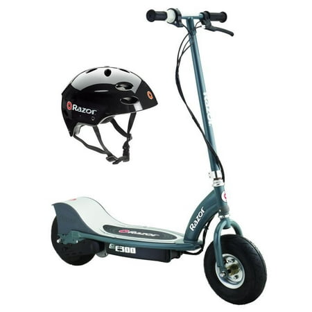 Razor E300 Electric 24V Motorized Scooter (Grey) & Youth Sport Helmet (Black)