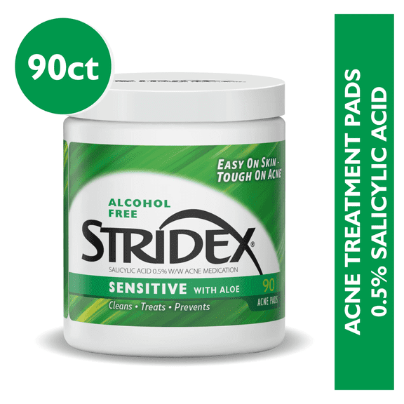 Stridex Medicated Acne Pads for Sensitive Skin, Alcohol-Free, 90 Count