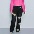 thumbnail image 3 of Delayuji Business Casual Pants for Women Heart Cutout Rhinestone Jeans for Women High Waist Straight Leg Baggy Denim Pants S Black, 3 of 10