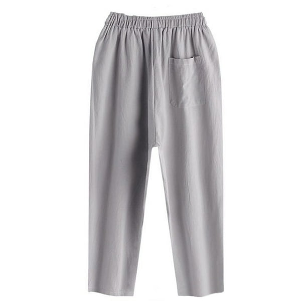 Cotton Linen Harem Trousers Pants For Women Elastic Waist Loose Fit Casual  Trousers Cropped Pants Lounge Wear Pockets Pants Size S-5XL 