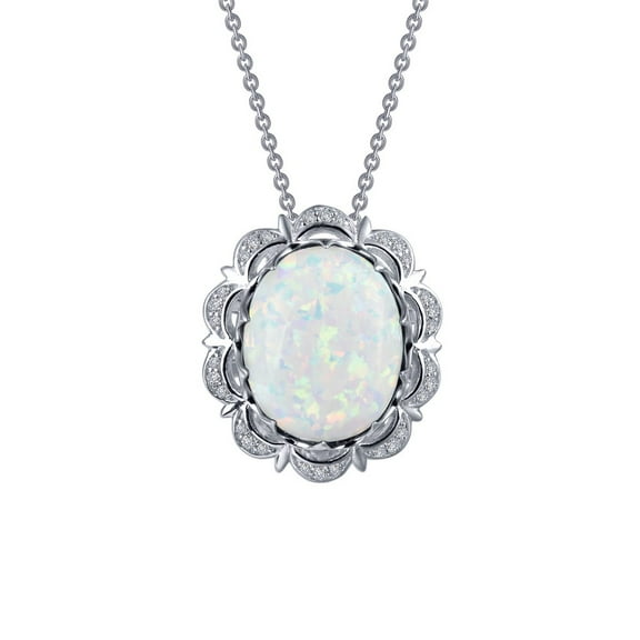 Lafonn Classic Sterling Silver Platinum Plated Lassire Opal Necklace (7.3 CTTW)
