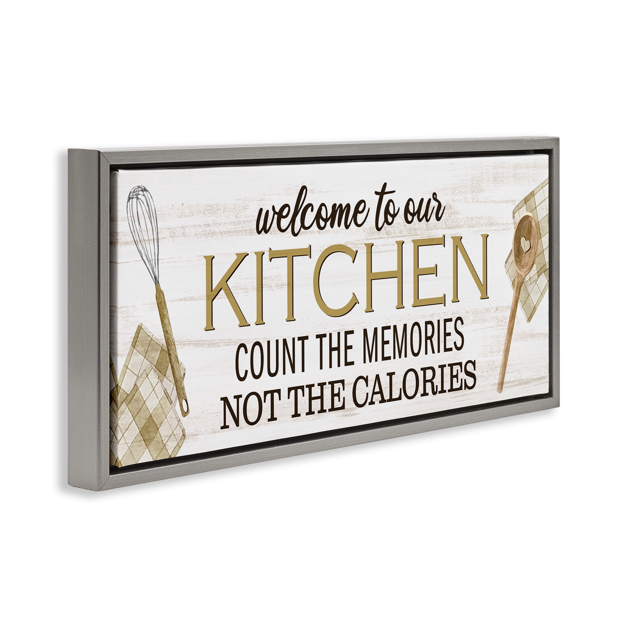 Stupell Industries Count Memories Not Calories Food & Beverage Painting Gray Floater Framed Canvas Art Print Wall Art, 11 x 25