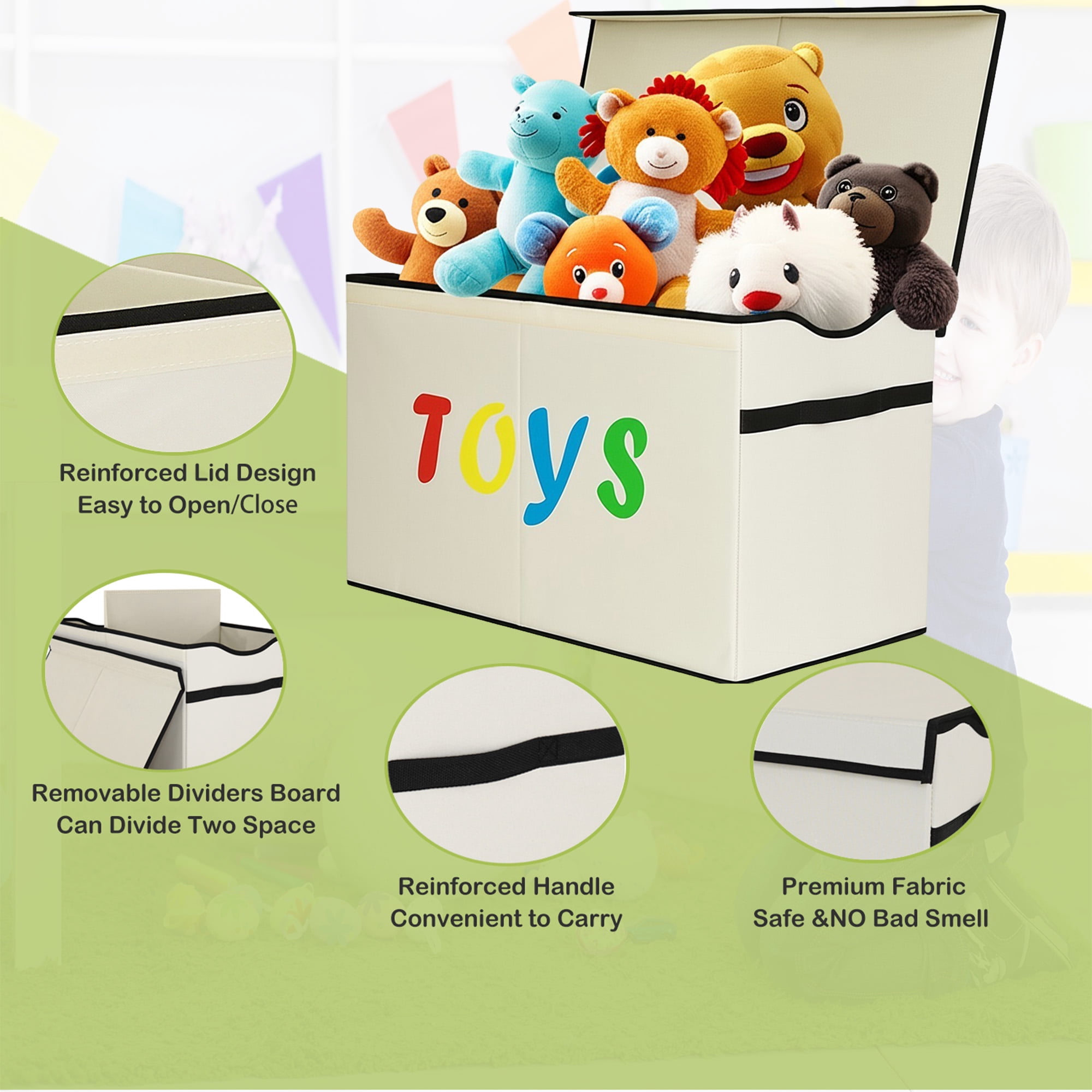 VICTORICH Extra Large Child Collapsible Toy Storage Fabric 32 gal Kids Room Toy Chests with Lid, Beige