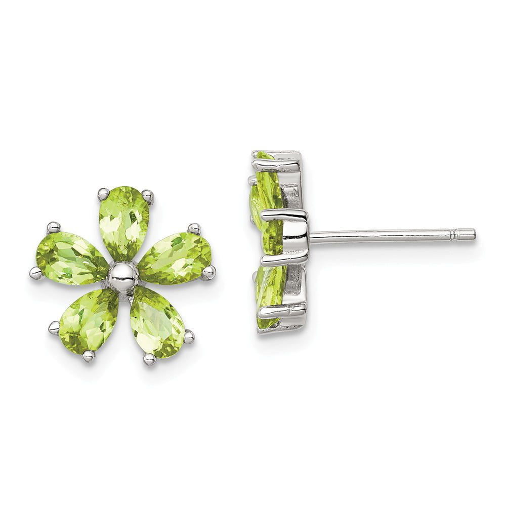 Beautiful Sterling Silver Peridot Floral Earrings