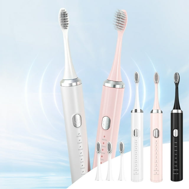 Cepillo de dientes eléctrico con 8 modos de limpieza y 4 cabezales de cepillo • 19000 trazos/min • IPX7 impermeable • USB recargable • Bajo ruido • Temporizador inteligente • Negro/rosa/blanco