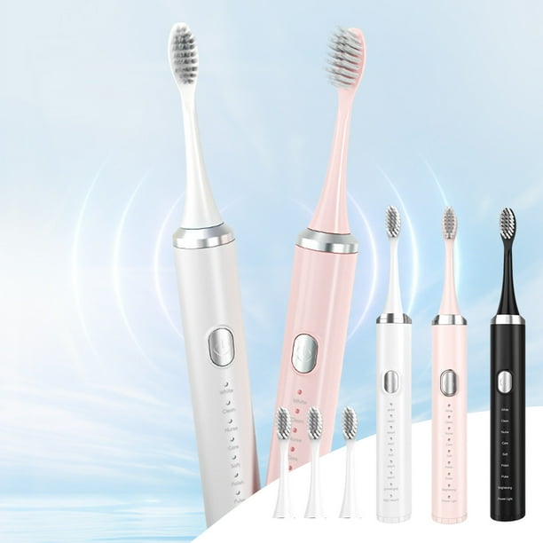 Cepillo de dientes eléctrico con 8 modos de limpieza y 4 cabezales de cepillo • 19000 trazos/min • IPX7 impermeable • USB recargable • Bajo ruido • Temporizador inteligente • Negro/rosa/blanco