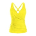 thumbnail image 5 of yueewhu Women's Tankini Top Tummy Control Bathing Suits Sexy V Neck Crossover Swim Top Only (Yellow, L), 5 of 9