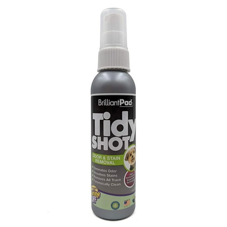 UPC: 0866294000306 | BrilliantPad- TidyShot Enzymatic Spray | Advanced Professional Strength Natural Pet Stain Remover & Odor Eliminator | Safe on All Surfaces Potty Training Aid (4 oz)