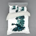 thumbnail image 2 of Ambesonne Vintage Bedding Set 3 Pcs, Grunge Skull Girl Roses, Twin, Petrol Blue White, 2 of 3
