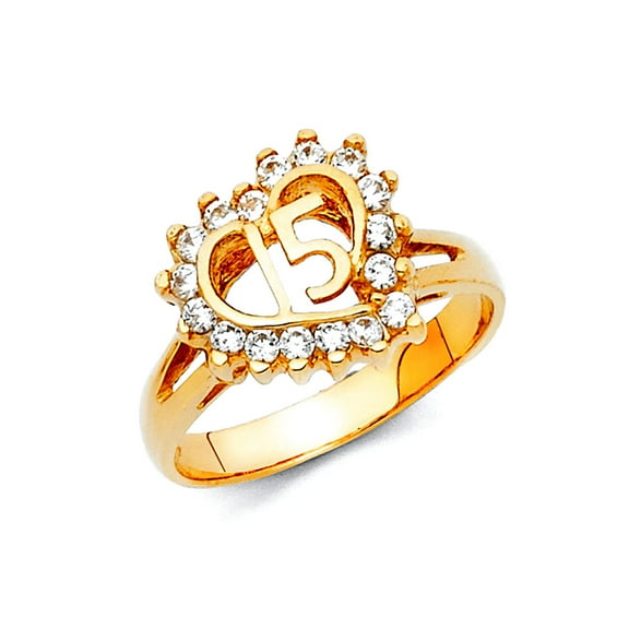 14k Yellow Gold Cubic Zirconia Quinceanera Sweet 15 Years Ring Size 7 Ring for Women - 2.8 Grams