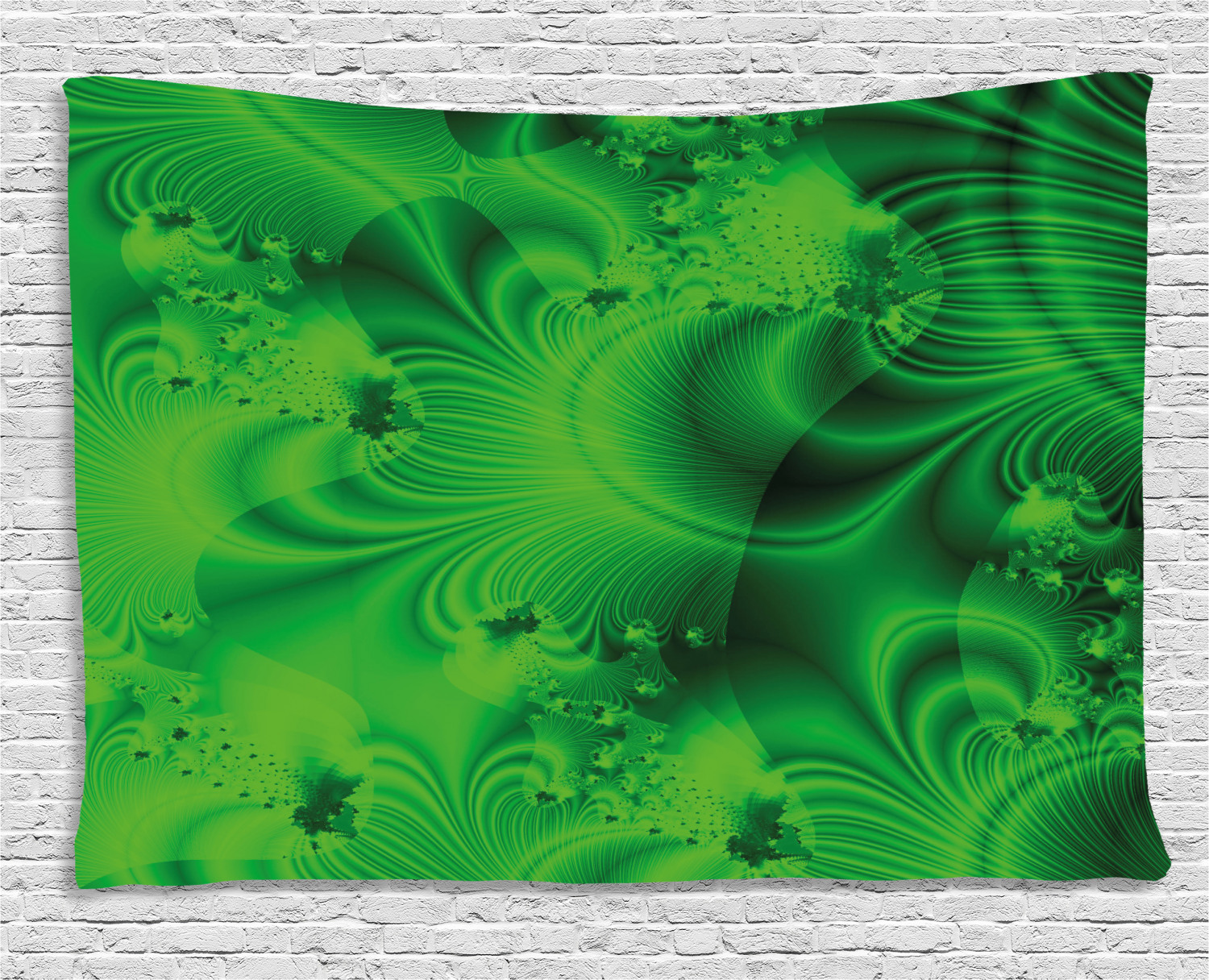 Lime Green Tapestry, Vibrant Abstract Hazy Psychedelic Wavy Color Background Hippie Digital