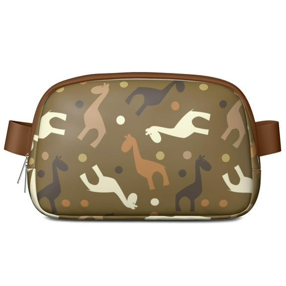 Rustic Giraffe Waist Bag – African Animal Print Fanny Pack with Adorable Cartoon Pattern, Brown Nature Crossbody for Giraffe Lovers