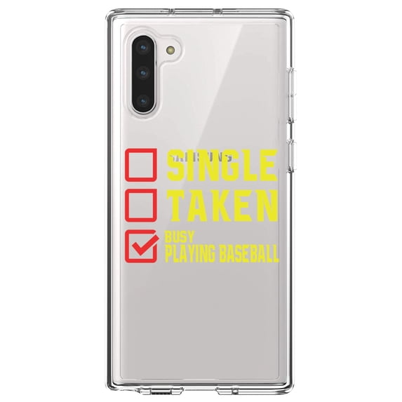 DistinctInk Clear Shockproof Hybrid Case for Samsung Galaxy Note 10 (6.3" Screen) - TPU Bumper Acrylic Back Tempered Glass Screen Protector - Single Taken Busy Playing Baseball