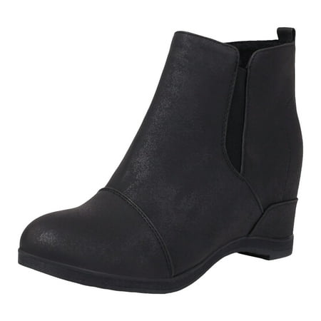 GHSOHS Boots for Women Slip on Riding Boots Ankle Booties Shoes Work Shoes Ankle Boots Fall Winter New Pattern Simple Black BootsRetro Round Toe Wedge Comfortable Shoes Western Cowgirl Boots Size 40