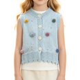 thumbnail image 2 of AUDeals Girls Ruffle Trim Knit Sweater Vest - Round Neck Sleeveless Button Front Cardigan for Kids Casual Layering Wear, 2 of 6