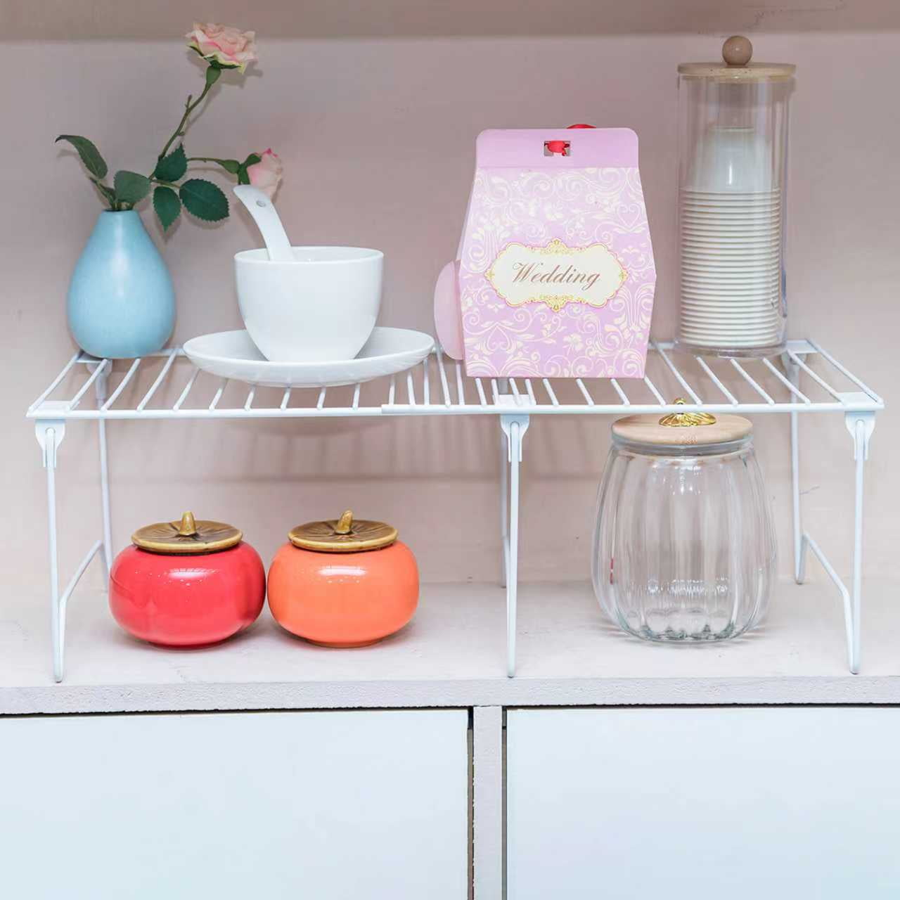 1/2-Piece Set freezer shelf,Stackable Cabinet Organizer Shelves,Foldable Pantry Shelf,Plate, Dish,Rustproof Metal Storage Organizer