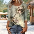 thumbnail image 3 of JTZGDY Womens Henley Shirts Vintage Floral Printed Summer 3/4 Length Sleeve Button Neckline Graphic T-Shirts Loose Dressy Casual Tunic Tees Tops Ladies Elegant Blouse Khaki M, 3 of 8