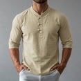 thumbnail image 2 of Men's Short Elbow Sleeve Collared Neck Faux Linen Casual Blouse, Summer Fall M, 2 of 9