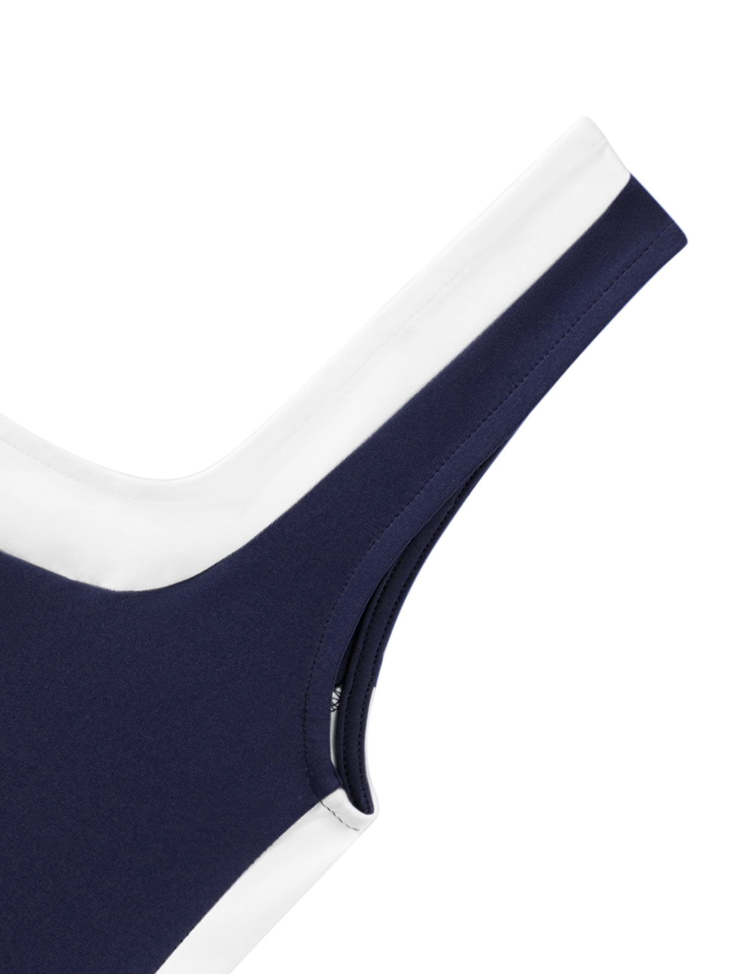 DARING DIVA Women's Crop Square Neck Slim Fitted Color Block Yoga Shirts S Navy