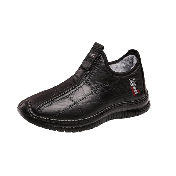 Xfvqtps Mens Comfortable Boots Velvet Upper Winter Shoes Soft Sole Warm Snow Boots Casual Low Heel Slip on Footwear Easy Wear Black