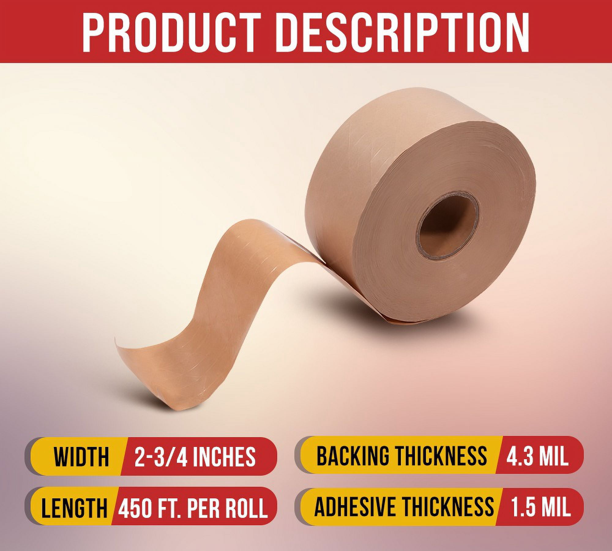 16 Rolls 2.75"x450' Water Activated Tape - Reinforced Gummed Tape for Package - Strong Adhesive & Holding Power Kraft Paper Tape - Brown Packing Tape for Sealing Box (7200 feet Total)