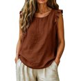 thumbnail image 2 of IUYRTFE Women's Ruffle Sleeve Round Neck Tank Top 100% Cotton Linen Loose Fit Summer Casual Blouse, 2 of 5