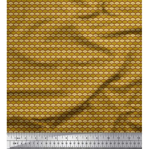 Soimoi Brown Japan Crepe Satin Fabric Seamless Damask Printed Craft Fabric by the Yard 42 Inch Wide